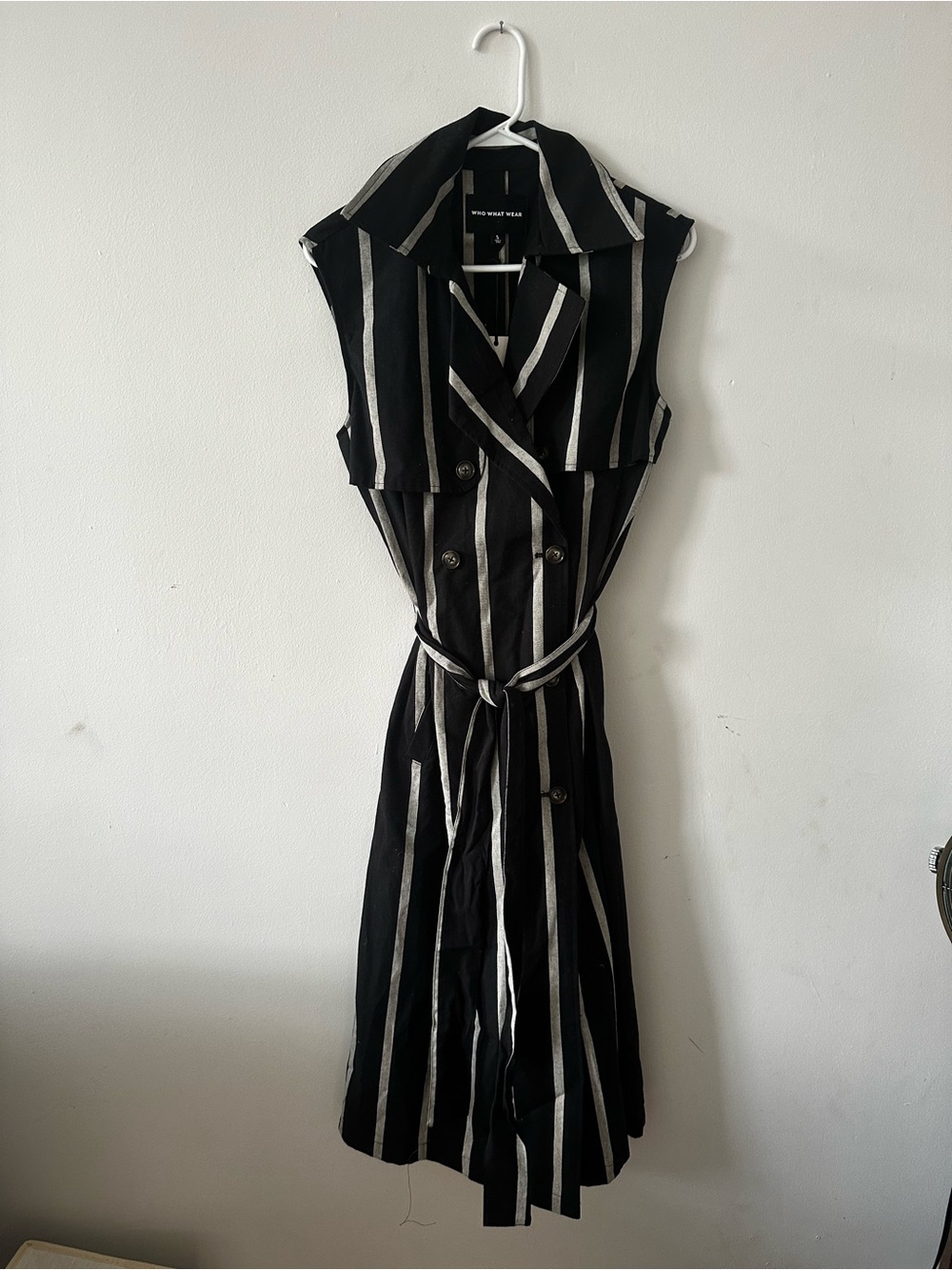 Who What Wear Black and White Striped Sleeveless Trench Midi Dress - Picture 1 of 5